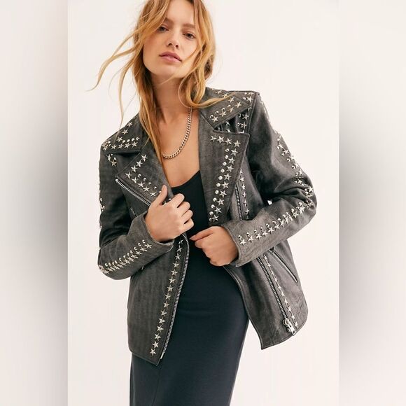 Free People Jackets & Blazers - Free People x Understated Leather Star Studded Distressed Jacket